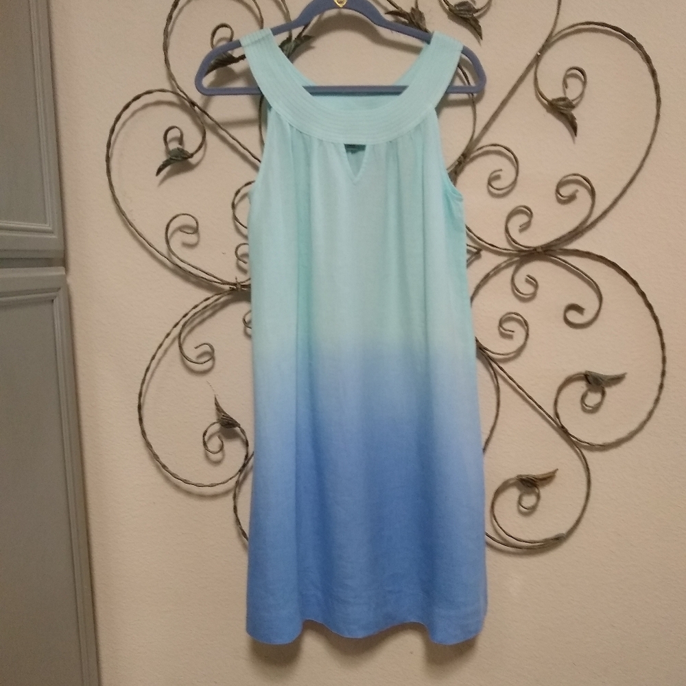 TOMMY BAHAMA blue ombre 100% linen shift dress, XS